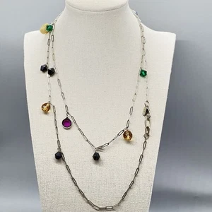 Rachel Zoe Glasperlen Einfassung Set Halskette silberfarben offene Gliederkette lang - Bild 1 von 16