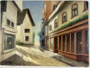 Dipinto olio su tela Albert Wolper 9x12” arte popolare città strada e vetrine - Foto 1 di 9
