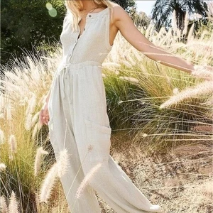 free people | cremefarbener Off the Grid Waffelstrick Damen Jumpsuit Gr. XL - Bild 1 von 11
