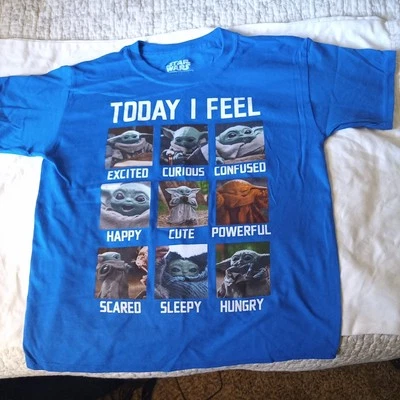 Boys   Blue Star Wars Baby Yoda The Child Today I Feel L 10/12 - new - Image 1 of 3