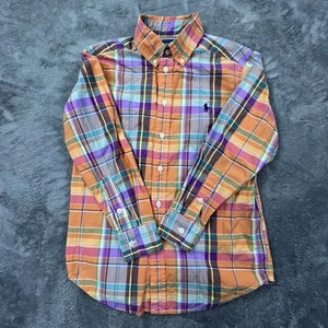 Ralph Lauren Shirt Boys Small Long Sleeve Button Up Plaid Spring Orange Purple - Picture 1 of 8