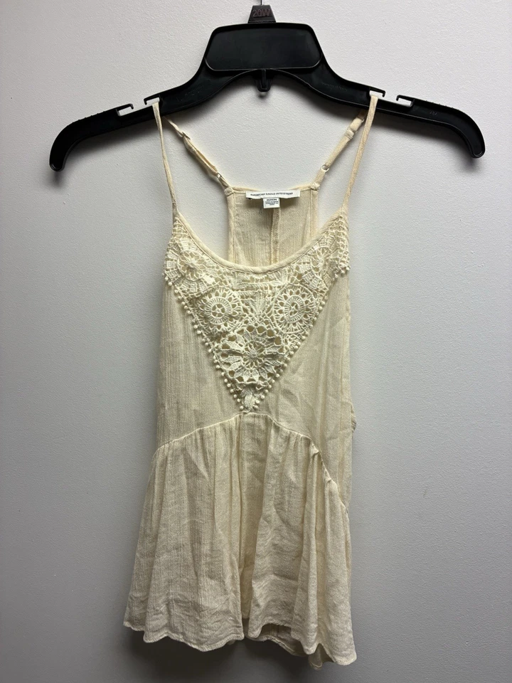 Camisa M American Eagle Outfitters Top Mujer Boho Cottage Crochet Crema Verano Foto 1 de 4
