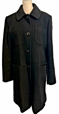 Larry Levine винтажный черный 100% шерсти однобортный кнопка пальто средней длины med - Изображение 1 из 4