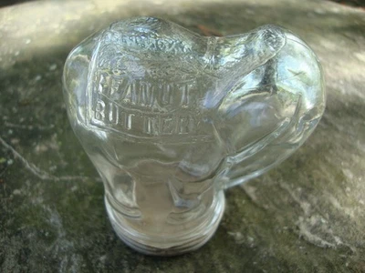 BOTELLA DE MANTEQUILLA DE MANÍ JUMBO PEQUEÑA TRANSPARENTE VINTAGE CON TAPA (TAPA NO ORIGINAL) Foto 1 de 4