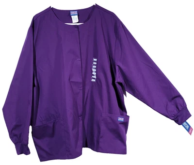 Cherokee Workwear Scrub Jacket Womens 2XL Purple Warm-Up Long Sleeve Snap Front - Image 1 of 3