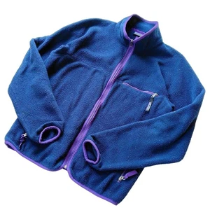 Patagonia Synchilla Full Zip Fleece USA Made Navy Purple Trim Large F/S - Picture 1 of 17