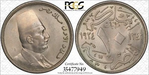 EGYPT , 10 MILLIEMES KING FUAD FOUAD 1924 PCGS MS 64 , RARE31 - Picture 1 of 3