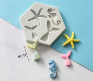 Mermaid Tail Seahorse Starfish Silicone Cake Mould Fondant Sugar craft Decor - Bild 1 von 5