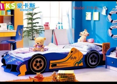 Blue Racing Car Bed king SINGLE Kids Children Sporty Dream bed model 219-BL - image 1 of 3