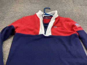 Vineyard Vines 1/4 Zip Pullover Boys Medium 12-14 Blue Color block Fleece - Picture 1 of 10