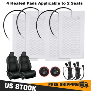 4Pads Car Carbon Fiber Heated Seat Heater Kit Cushion Round Switch 2-Level Z9P3 - Picture 1 of 12