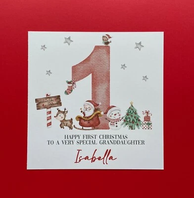 Baby First Christmas Card Grandson Granddaughter Nephew Great Niece Personalised - Image 1 of 4