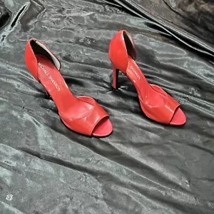 Michael Shannon Patent Leather Red Open Toe Heels Pumps 8 - Picture 1 of 4