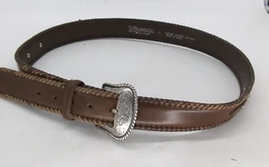 NOCONA Western Cowboy Brown LEATHER BELT Silver Tone Buckle size 38. A15 - Picture 1 of 9