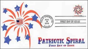 2016, Patriotic Spiral, FDC, B/W Postmark, Stars, Falls Church VA, 16-220 - Picture 1 of 1
