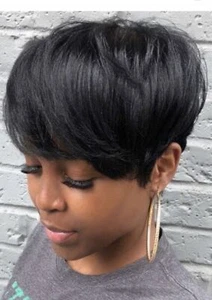 Short Black Pixie Cut Wigs Fashion Heat Safe Brazilian Hair None Lace For Women - Picture 1 of 12