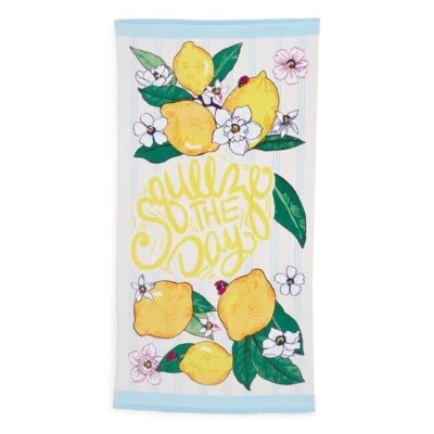 NWT Vera Bradley LEMON GROVE Yellow White Blue Large Beach Towel 33x66 - Image 1 of 2