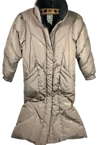 J. Gallery Vintage Long Down Parka Puffer Coat Women's Medium Beige Metallic - Picture 1 of 8