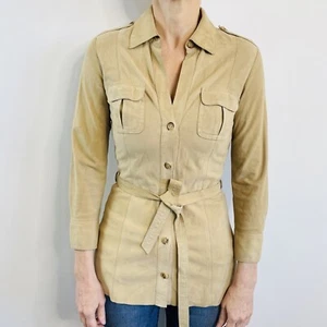 Theory Size 2 (6-8) Suede Jacket Taupe Waist Tie Epaulettes Designer Label - Picture 1 of 10