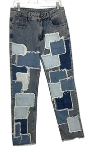 Romwe Men's Colorblock Raw Trim Straight Leg Jeans Sz S (US 36) - Picture 1 of 4
