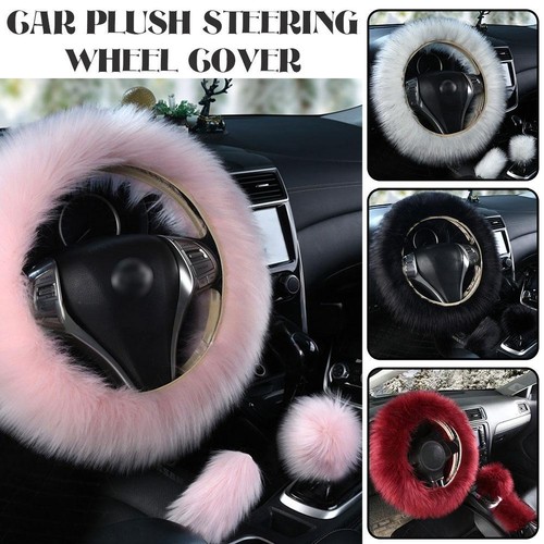Faux Wool Fur Fluffy Car Steering Wheel Cover Handbrake Gear Knob