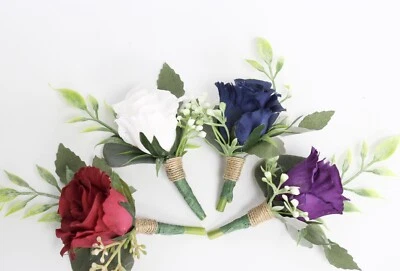 Pick rose color*rustic Boutonniere"wedding prom homecoming dance marine boho - Image 1 of 4