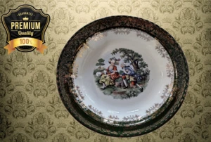 Taylor Smith 7 3/4" Salatschüssel Kolonialszene dunkelgrün und gold filigran - Bild 1 von 4