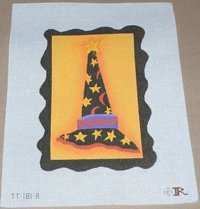 Sombrero de bruja de Halloween de diseños renacentistas con estrellas pintado a mano lona a punta de aguja - Imagen 1 de 2