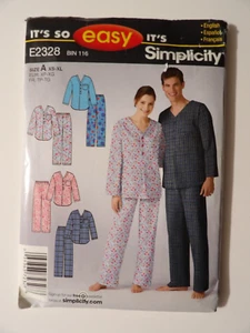 Simplicity 2328 Misses, Men, Teens Sleepware Tops & Bottoms XS-XL Uncut - Picture 1 of 3