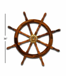 36 Inch Big Ship Steering Wheel Wooden Antique Teak Brass Nautical Pirate Ship's - Imagen 1 de 4
