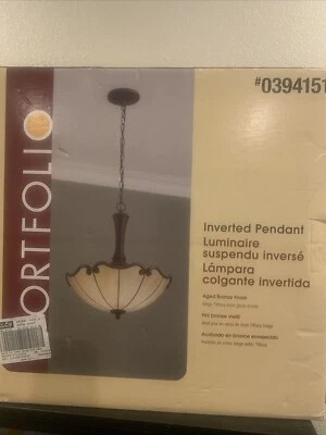 PORTFOLIO COLGANTE INVERTIDO 3 LUCES ACABADO BRONCE ENVEJECIDO 394151 VIDRIO ESTILO TIFFANY Foto 1 de 3