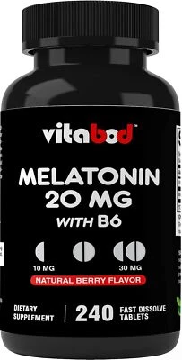 Melatonina 20 mg Alta Potencia Ayuda Natural para Dormir Sabor a Bayas 240 Comprimidos Foto 1 de 4