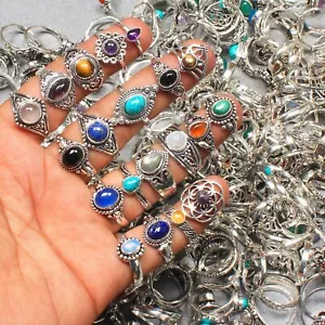 Lote de 1000 piezas de anillos de joyería enchapados en plata esterlina 925 turquesa y piedras preciosas mixtas - Imagen 1 de 9