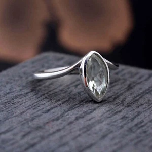 GREEN AMETHYST NATURAL GEMSTONE 925 STERLING SILVER HANDMADE JEWELRY RING 3 TO12 - Picture 1 of 4