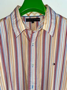 TOMMY HILFIGER Luxury Cotton New Mens SS Striped Casual Shirt Large Relaxed Fit  - Picture 1 of 17