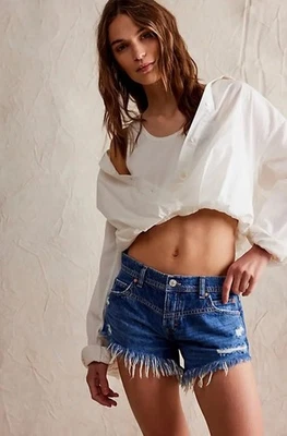 FREE PEOPLE We The Free - Westwood Hi-Low Shorts Hide Tide Blue Size 31 - Image 1 of 4