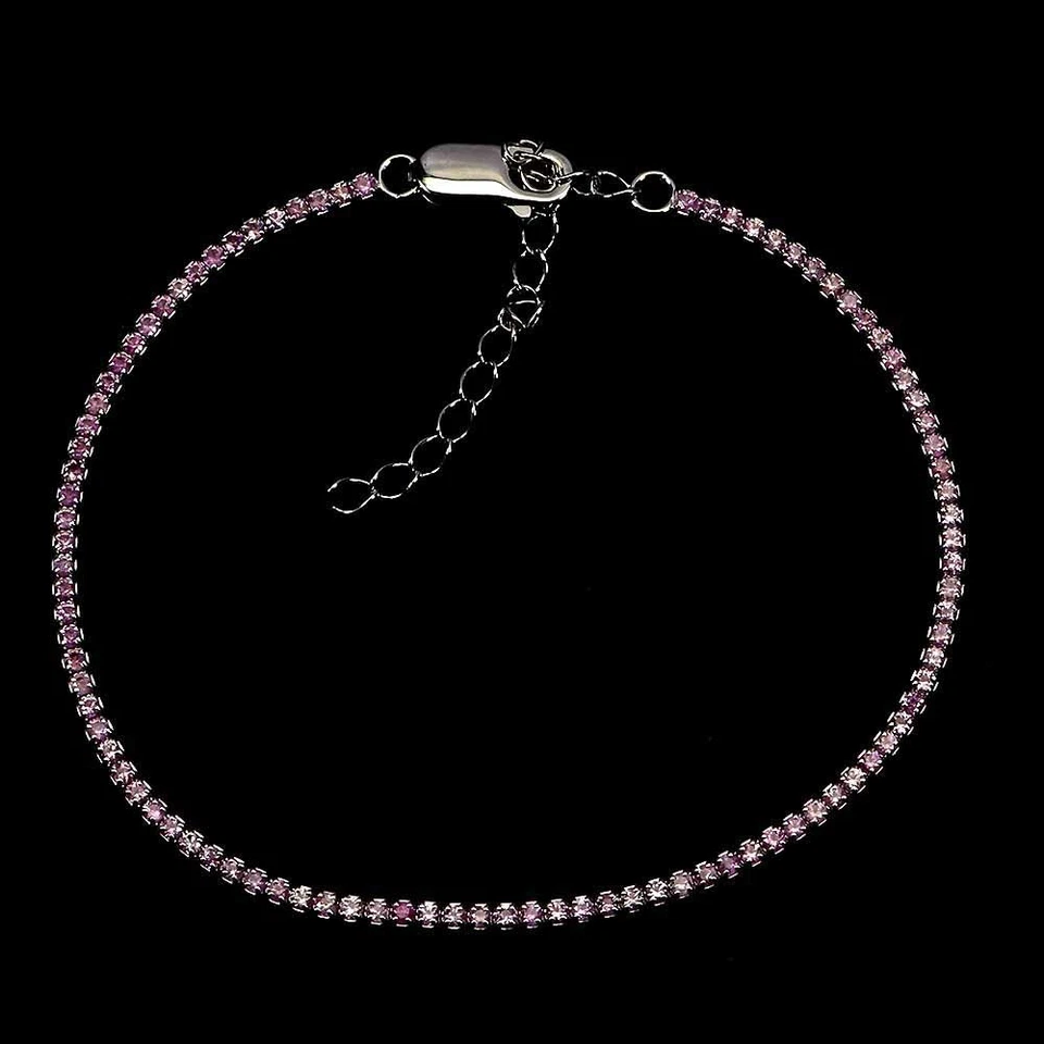 Brazalete de plata de ley 925 zafiro rosa redondo corte diamante piedras preciosas talla 7 Foto 1 de 4
