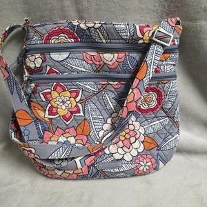 Vera Bradley Tropical Evening Gray Pink Orange Floral Quilted Crossbody Purse - Picture 1 of 13