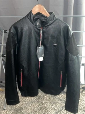 NUEVO CON ETIQUETAS FERRARI F - COLECCIÓN Chaqueta Hombre Cuero Negro Rojo Ribete ITALIA S Foto 1 de 4