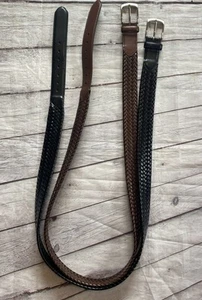 Genuine Leather Lot Of 2 Belt Men's 50 Brown& Black Bonded Lacing Silver Buckles - Picture 1 of 18