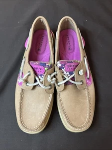 Sperry Womens 6 M Top Sider Casual Two Eye Boat Shoes Brown Leather Floral Print - Picture 1 of 1