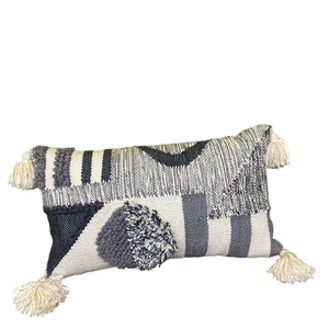 Langes Kissen Quaste schwarz weiß grau BOHO WEISS - Bild 1 von 5