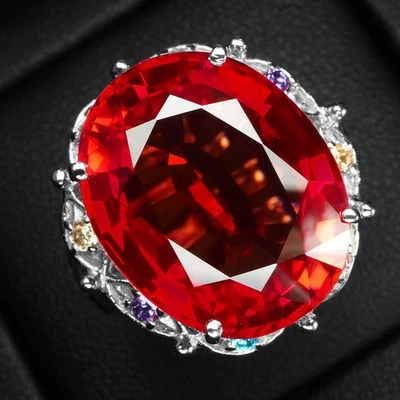 Shiny Orange Red Sapphire 16.80Ct 925 Sterling Silver Handmade Rings Size 5.25 Foto 1 de 4