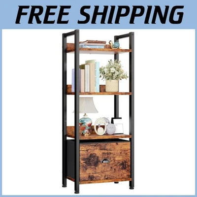 Estantería marrón rústica de 4 niveles con cajón Foto 1 de 4