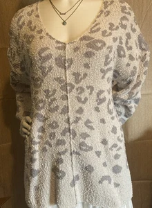 Knox Rose Sweater Womens Medium Animal Print V Neck Textured Gray Slouchy Boho - Picture 1 of 6