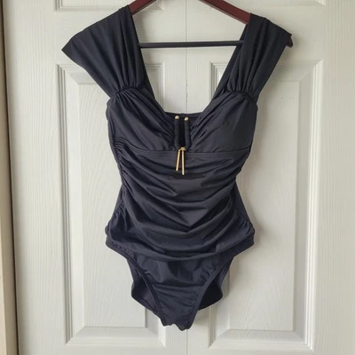 Kenneth Cole S 码连体黑色游泳套装泳池海滩游轮性感 — 第 1/4 张图片