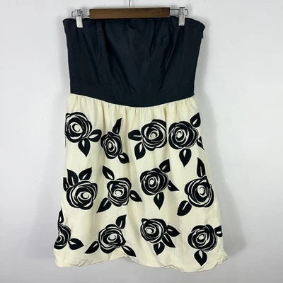 Vestido WHBM Seda Sin Tirantes 12 Negro Blanco Apliques Florales Dinero Antiguo Evento Elegante Foto 1 de 4