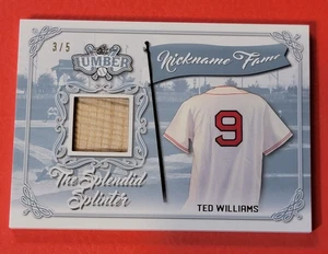 Ted Williams GAME USED Bat CARD #3/5 '21 LEAF NICKNAME SPLENDID SPLINTER RED SOX - Picture 1 of 3