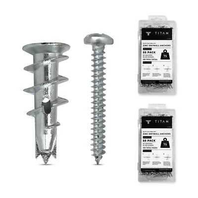 Pacote com 100 âncoras de drywall de zinco autoperfurantes com kit de parafusos | Suporta 75 libras. - Imagem 1 de 4