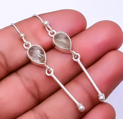 Golden Rutilated Quartz - Brazil 925 Sterling Silver Bali Earring 2.34" E48 - Image 1 of 3